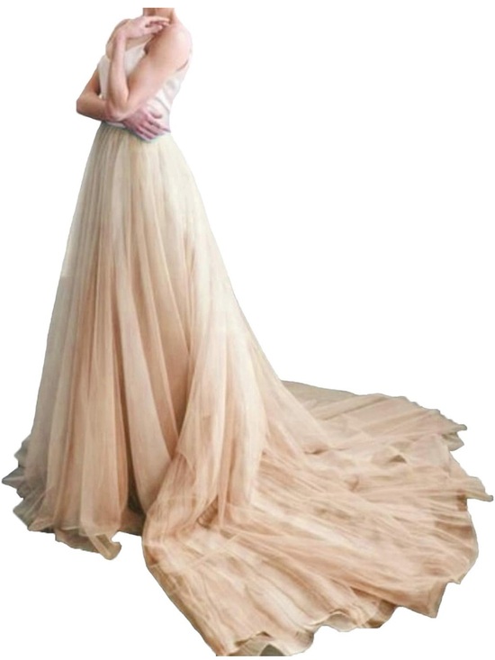 Dresses & Skirts - Ethereal Champagne Tulle Skirt with Long Train